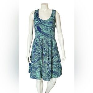 Plenty by Tracy Reese Cotton Dress Size 10 Blue / Green Marble Waves Patterned